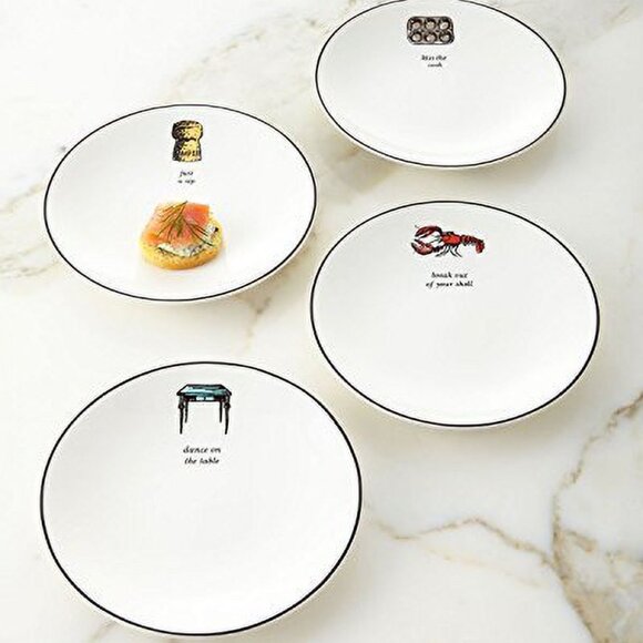 kate spade new york Concord Square Cause A Stir Tidbit Plates, Set of 4 - Picture 2 of 3